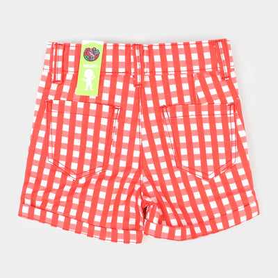 Infant Girls Cotton Short Check Lace - Red