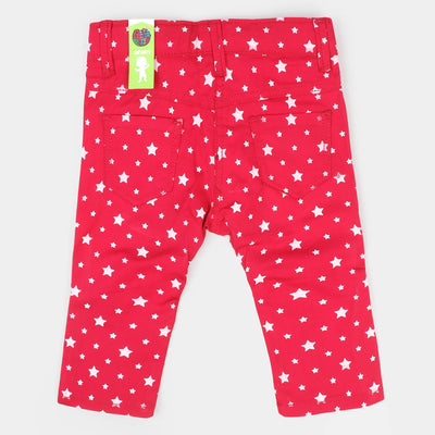 Infant Girls Cotton Pant Printed Stars - Shocking Pink