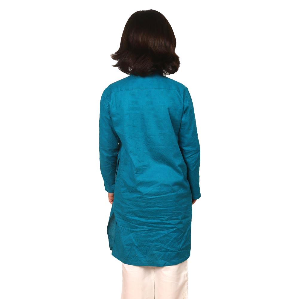 Embroidered Arrow Kurta For Boys - Teal