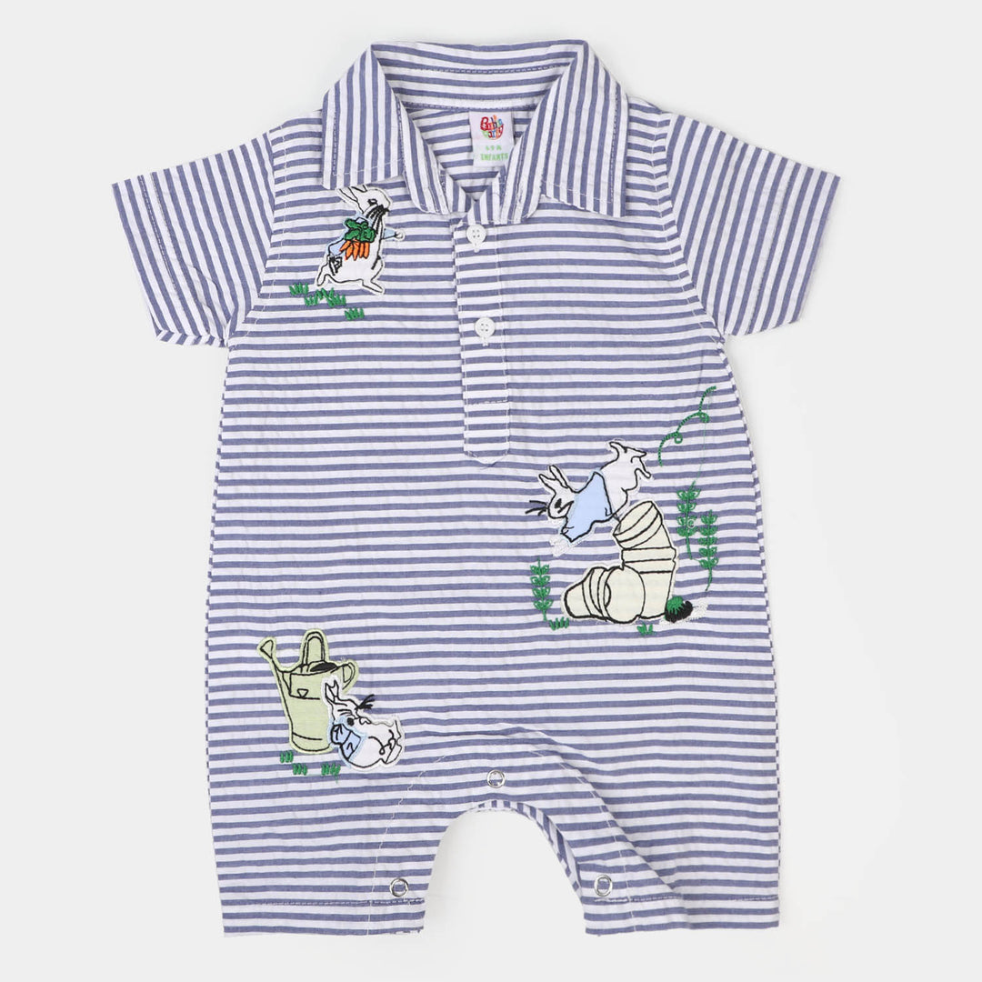 Infant Boys Woven Cotton Romper Rabbit - White