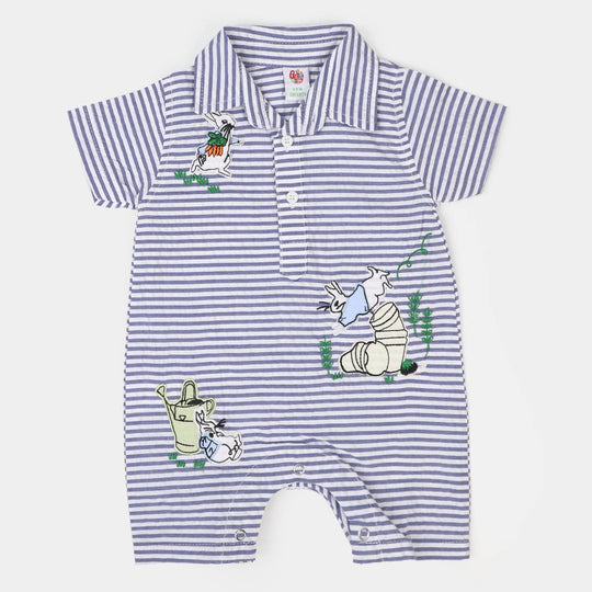 Infant Boys Woven Cotton Romper Rabbit - White