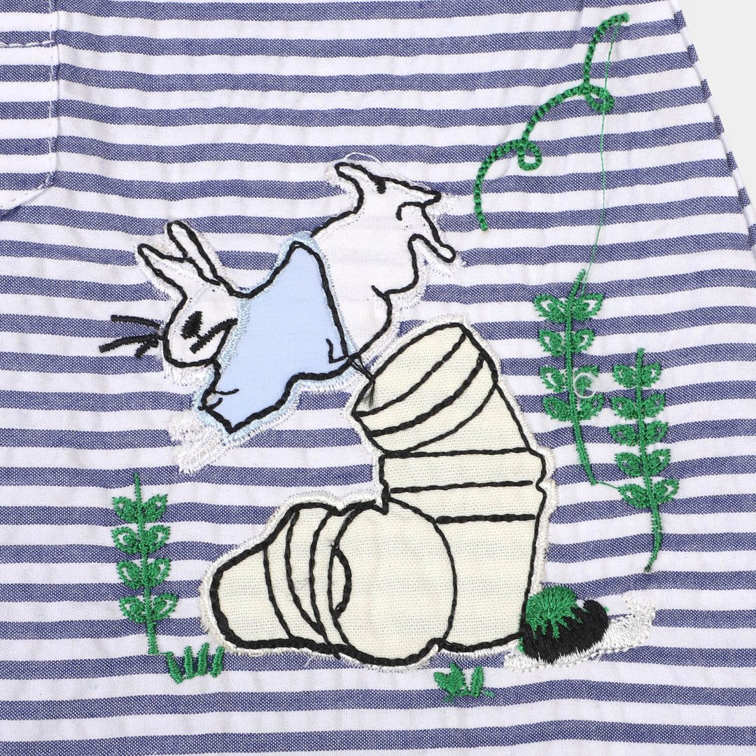 Infant Boys Woven Cotton Romper Rabbit - White