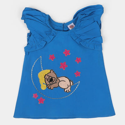 Infant Girls Cotton EMB Top Sleeping Bear - Dk.Blue