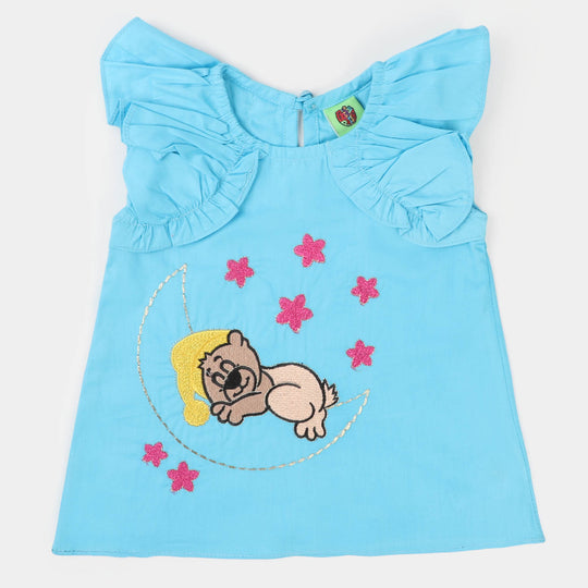 Infant Girls Cotton EMB Top Sleeping Bear - LT.Blue