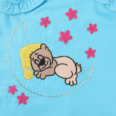 Infant Girls Cotton EMB Top Sleeping Bear - LT.Blue