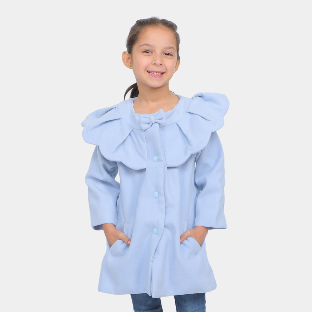 Girls Woolen Trench Coat - SKY BLUE