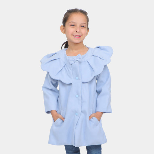 Girls Woolen Trench Coat - SKY BLUE