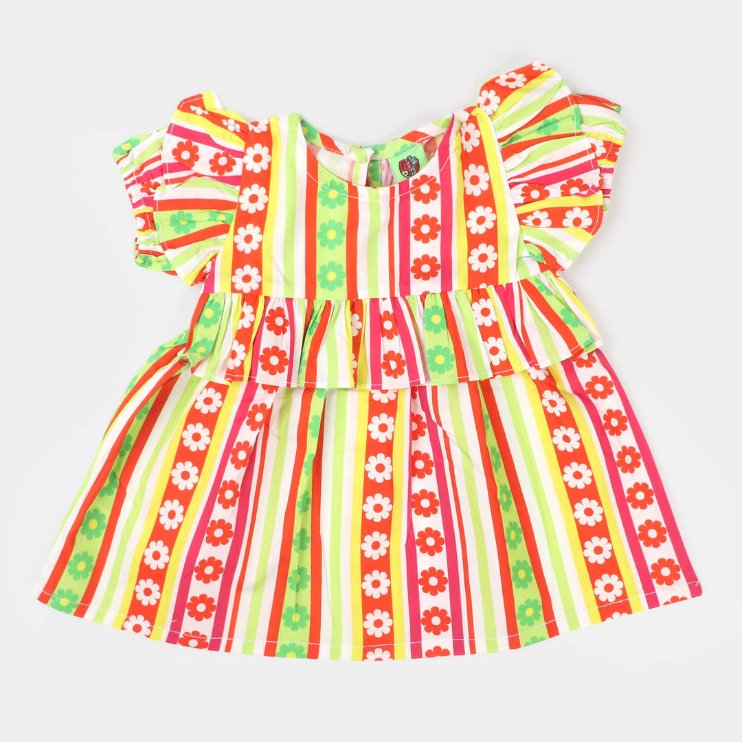 Infant Girls Cotton Casual Frock  - Multi