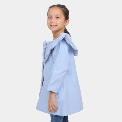 Girls Woolen Trench Coat - SKY BLUE