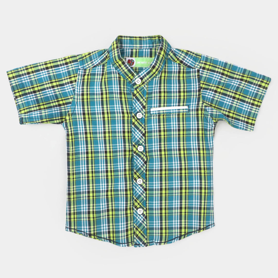 Infant Boys Cotton Checked Shirt World - Green