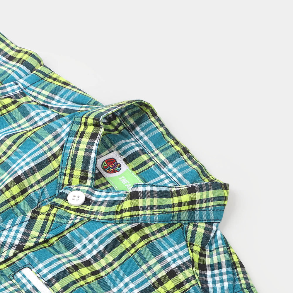 Infant Boys Cotton Checked Shirt World - Green