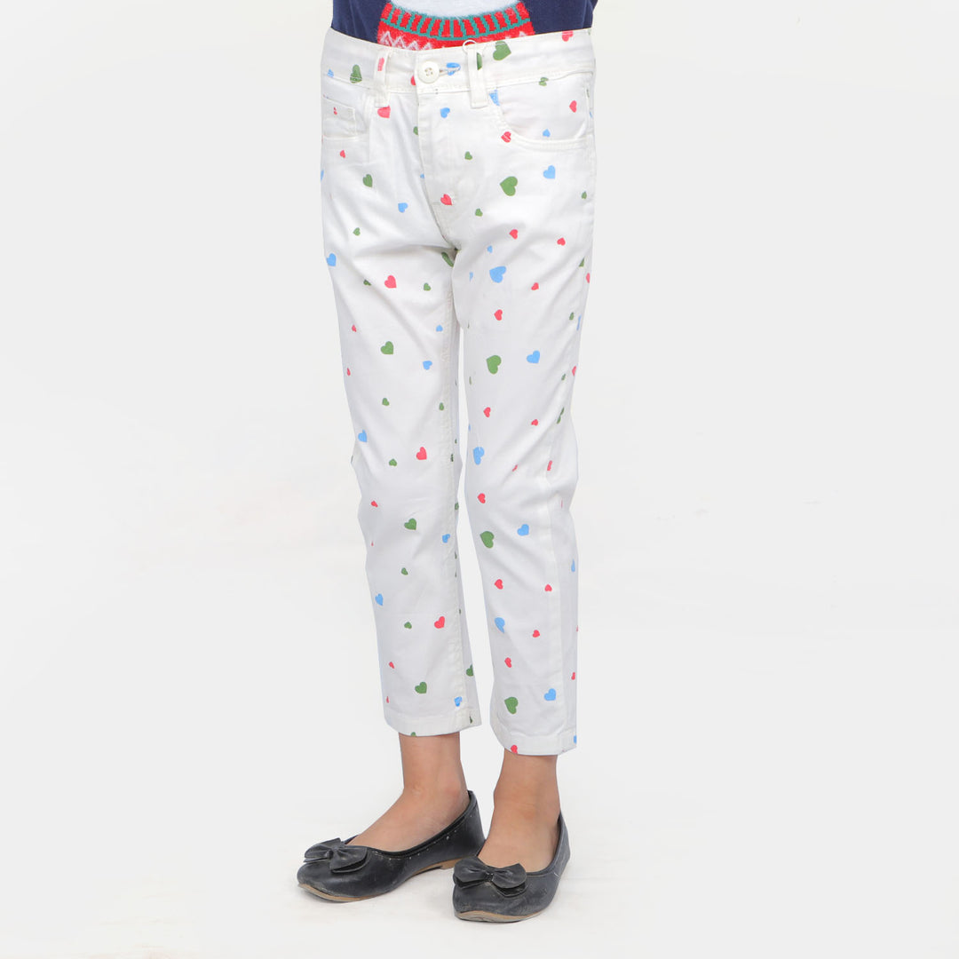 Girls Pant Cotton Heart - white