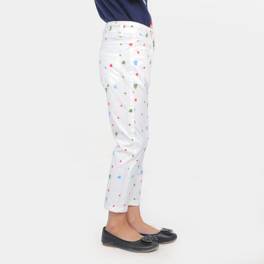 Girls Pant Cotton Heart - white