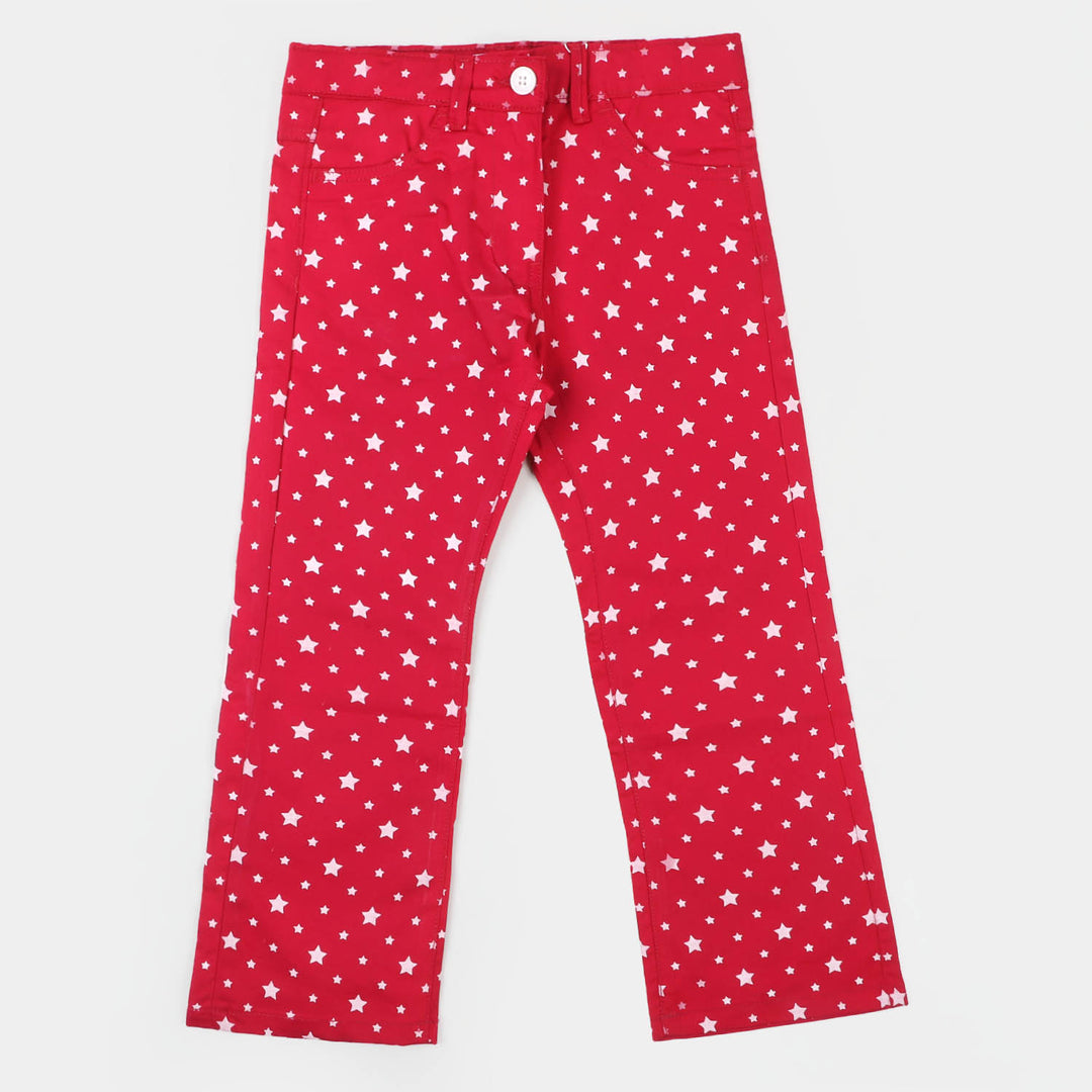 Girls Cotton Pant Printed Stars - Shocking Pink