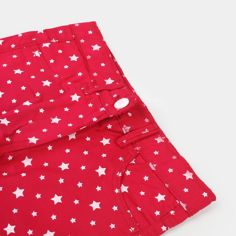 Girls Cotton Pant Printed Stars - Shocking Pink