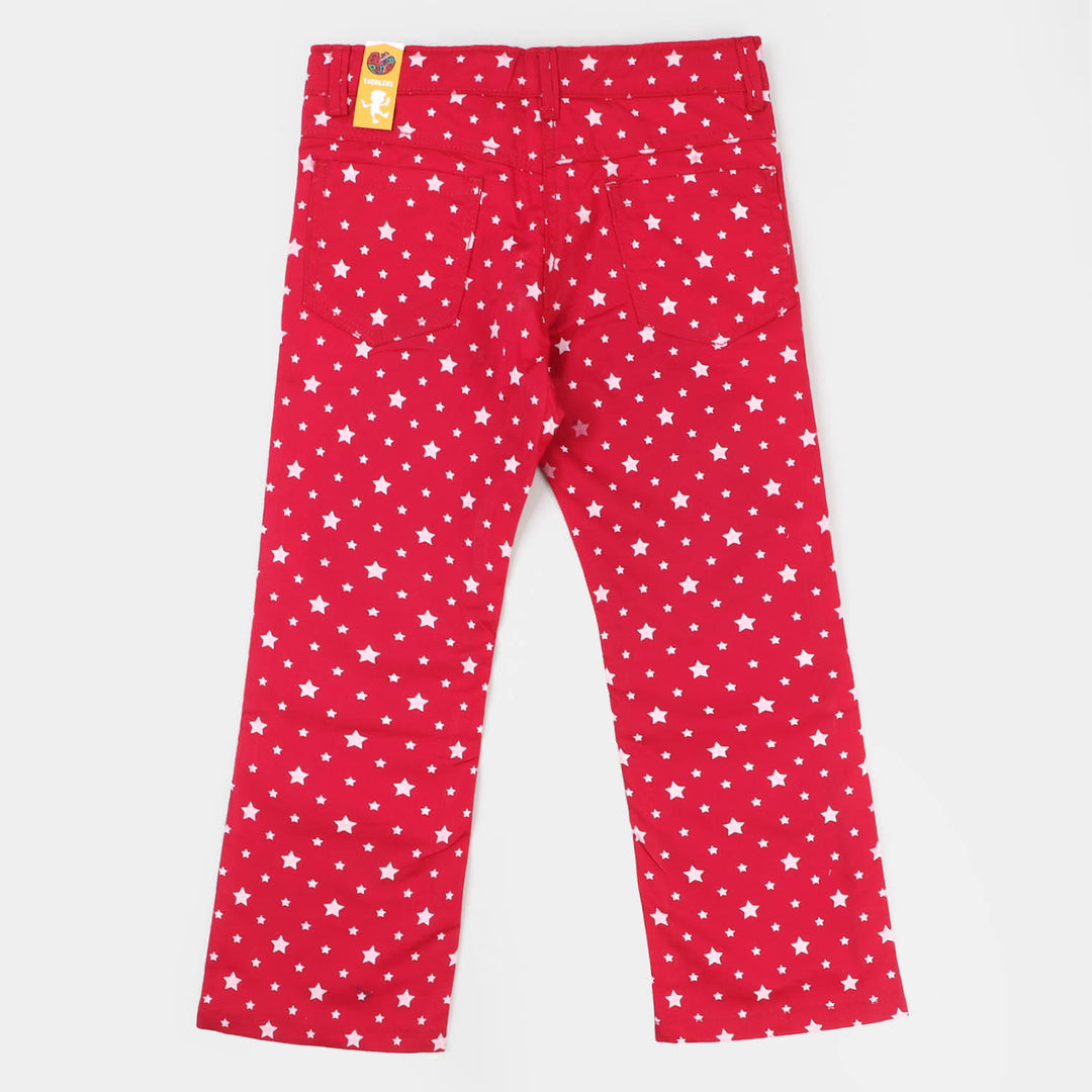 Girls Cotton Pant Printed Stars - Shocking Pink