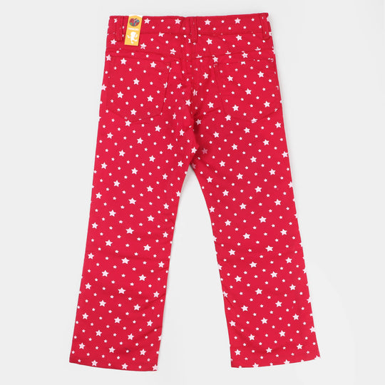 Girls Cotton Pant Printed Stars - Shocking Pink