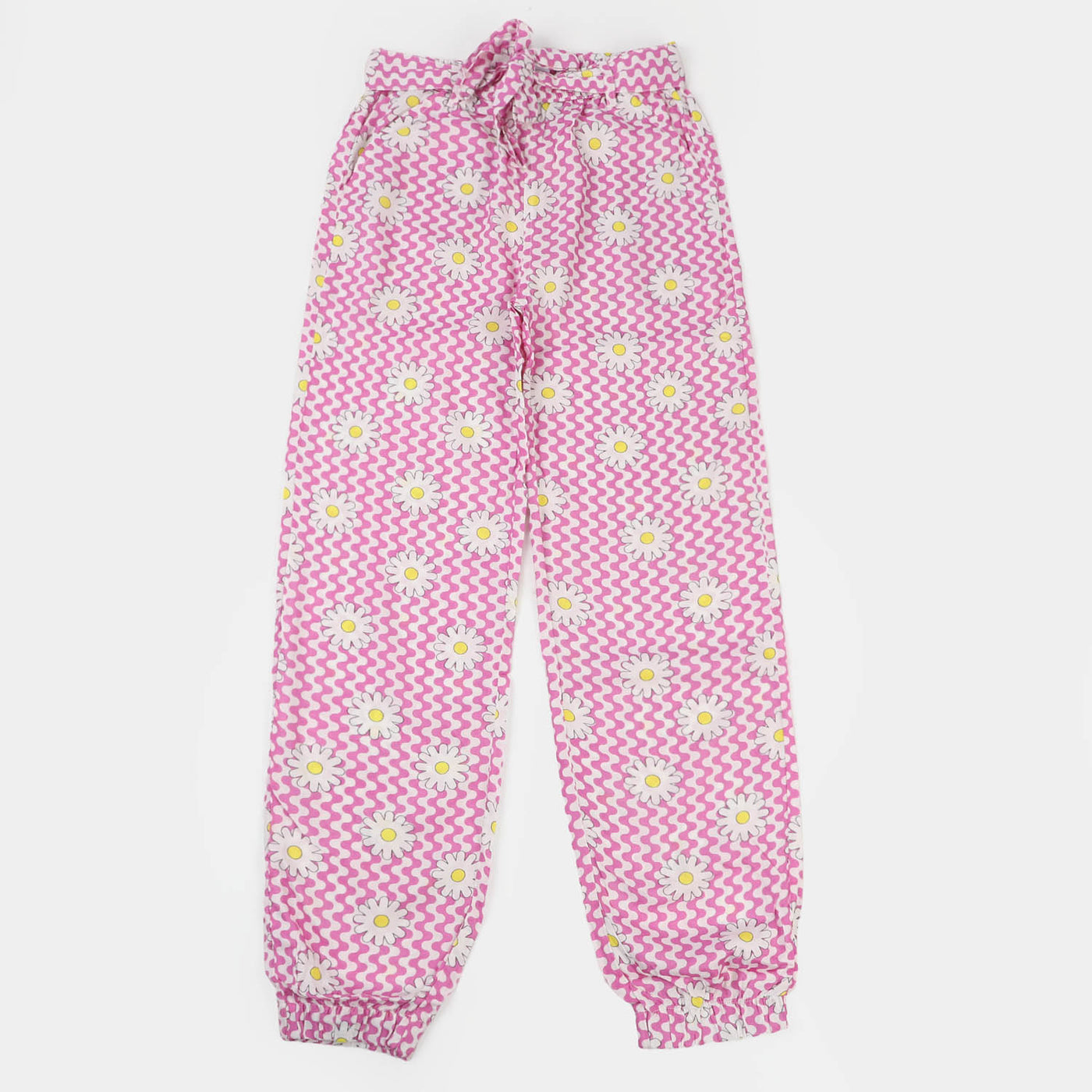 Girls Cotton Pant Flower Print  - Pink