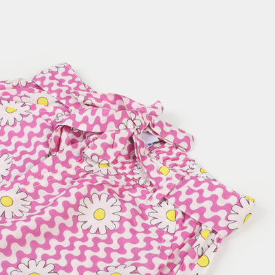 Girls Cotton Pant Flower Print  - Pink