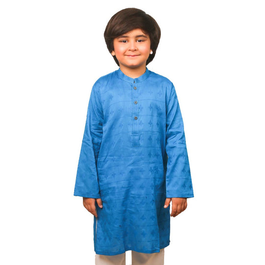 Boys Basic Kurta Jacquard - Blue