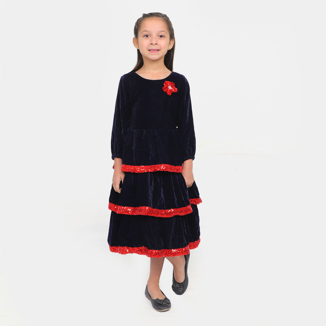 Girls Frock Fancy Layered Velvet Sequins