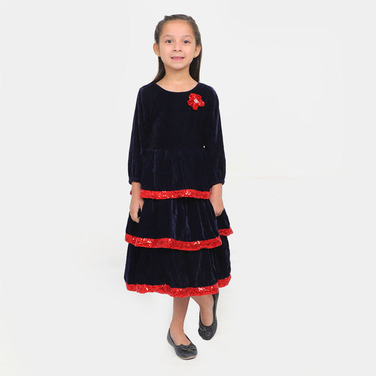 Girls Frock Fancy Layered Velvet Sequins