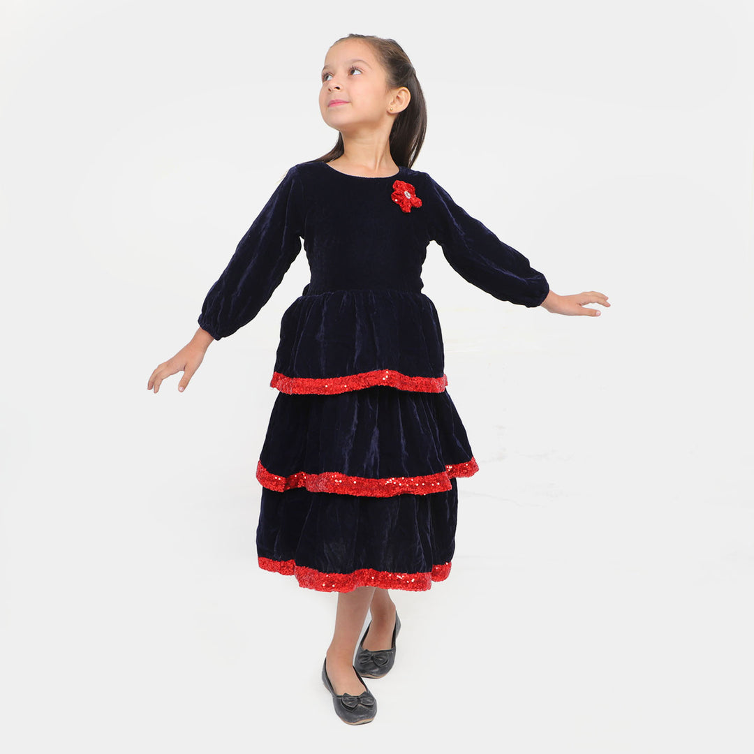 Girls Frock Fancy Layered Velvet Sequins