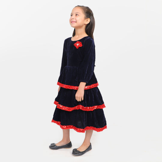 Girls Frock Fancy Layered Velvet Sequins