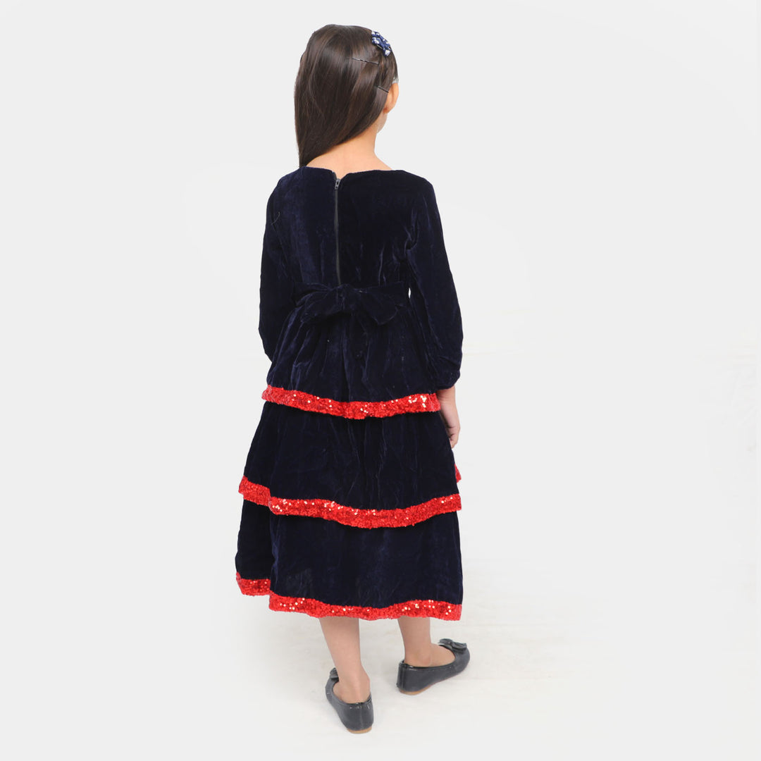 Girls Frock Fancy Layered Velvet Sequins