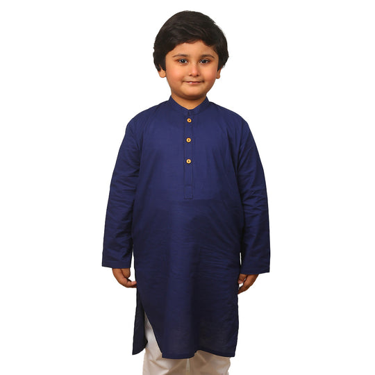 Boys Basic Kurta Slub-Navy