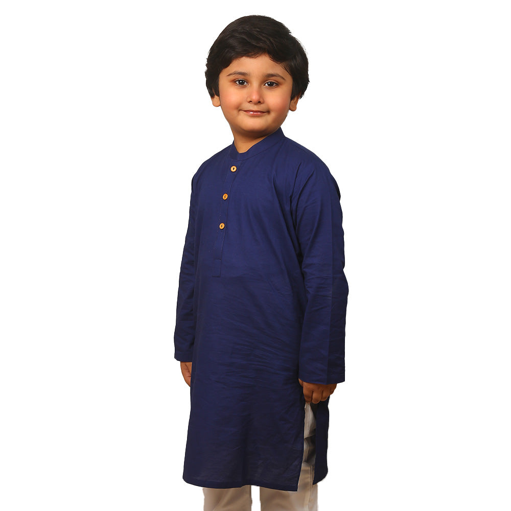 Boys Basic Kurta Slub-Navy