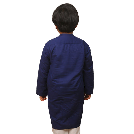 Boys Basic Kurta Slub-Navy