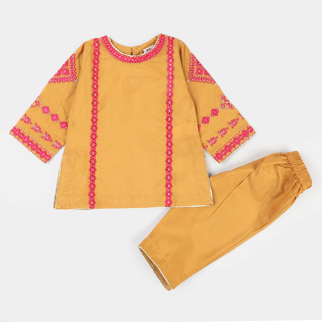 Infant Girls Jacquard 2Pcs Suit Rim Jhim - Golden