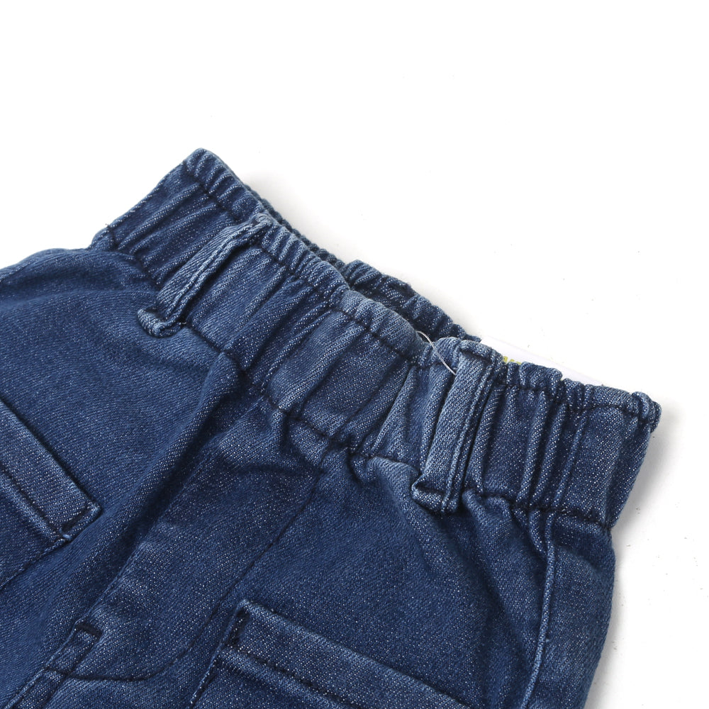 Infant Boys Pants Denim Popcorn Applique - Mid Blue