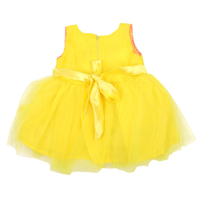 Infant Girls Fancy Frock EMB Pompom Lace - Yellow