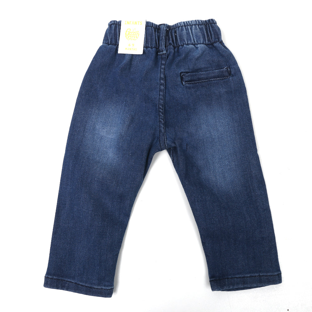 Infant Boys Pants Denim Popcorn Applique - Mid Blue