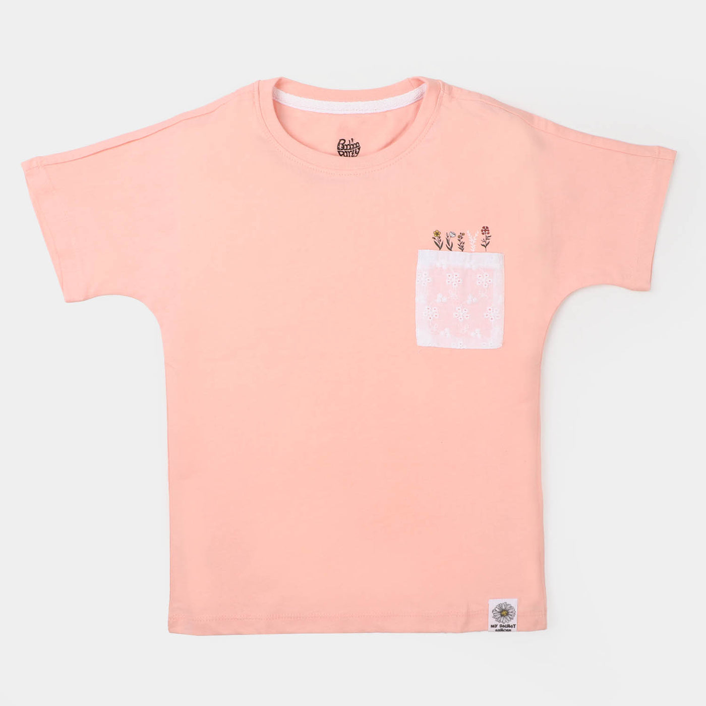 Girls Cotton Jersey T-Shirt Chicken Pocket - Peach