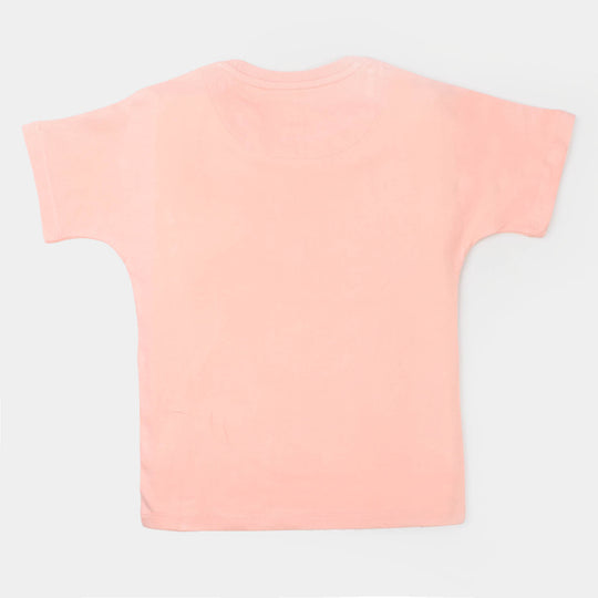 Girls Cotton Jersey T-Shirt Chicken Pocket - Peach