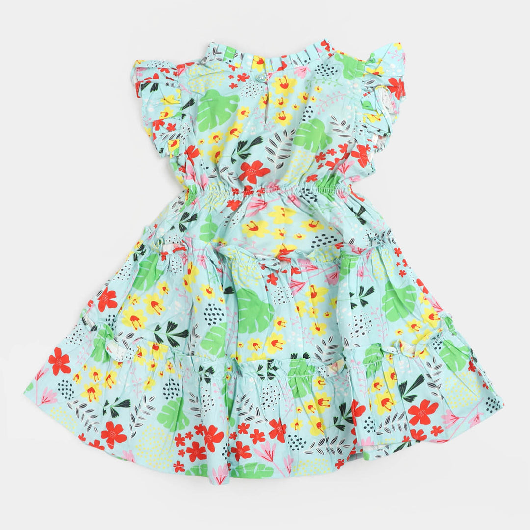 Girls Cotton Casual Frock - Sea Green