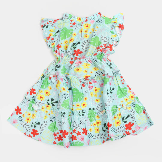 Girls Cotton Casual Frock - Sea Green