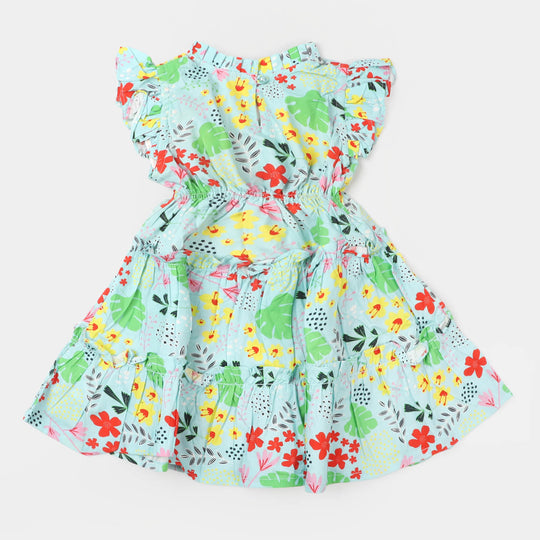 Girls Cotton Casual Frock - Sea Green