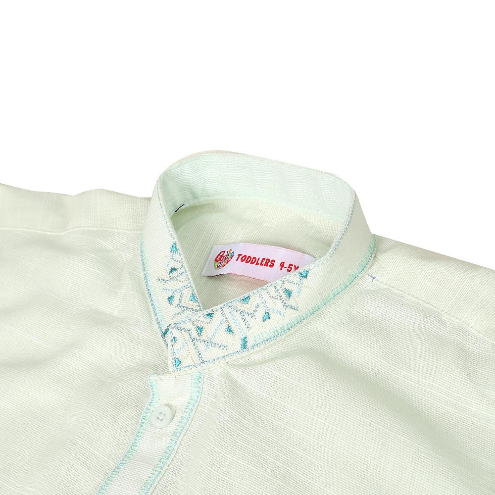 Boys Embroidered Kurta Elegant Pocket - Mint