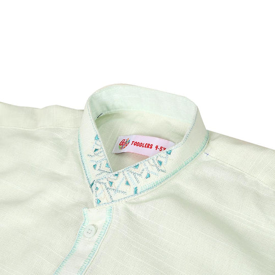 Boys Embroidered Kurta Elegant Pocket - Mint