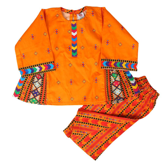 Infant Girls 2Pcs Kurti Trouser Dhanak - Citrus
