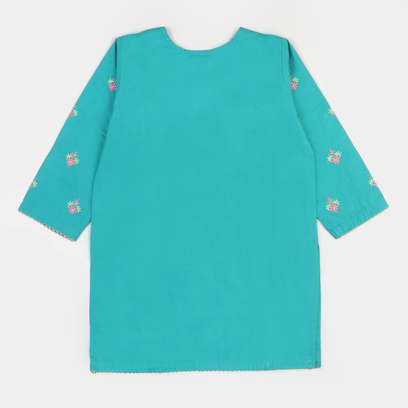 Girls Cotton EMB Kurti Flower Gate - Aqua Green