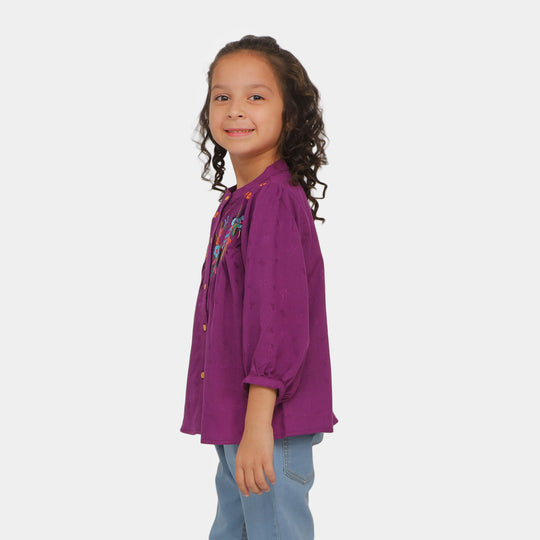 Girls Embroidered Top Floral Gardenia - Purple