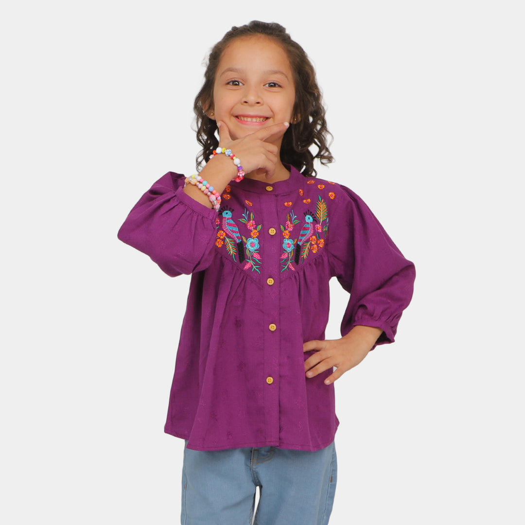 Girls Embroidered Top Floral Gardenia - Purple