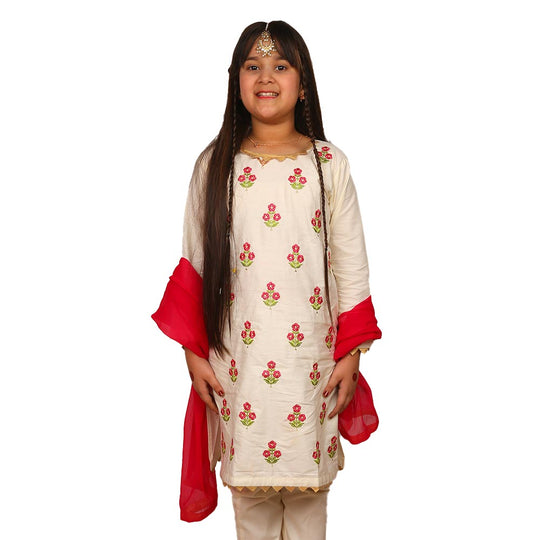 Girls 3Pcs Fancy Floral Garden - Cream