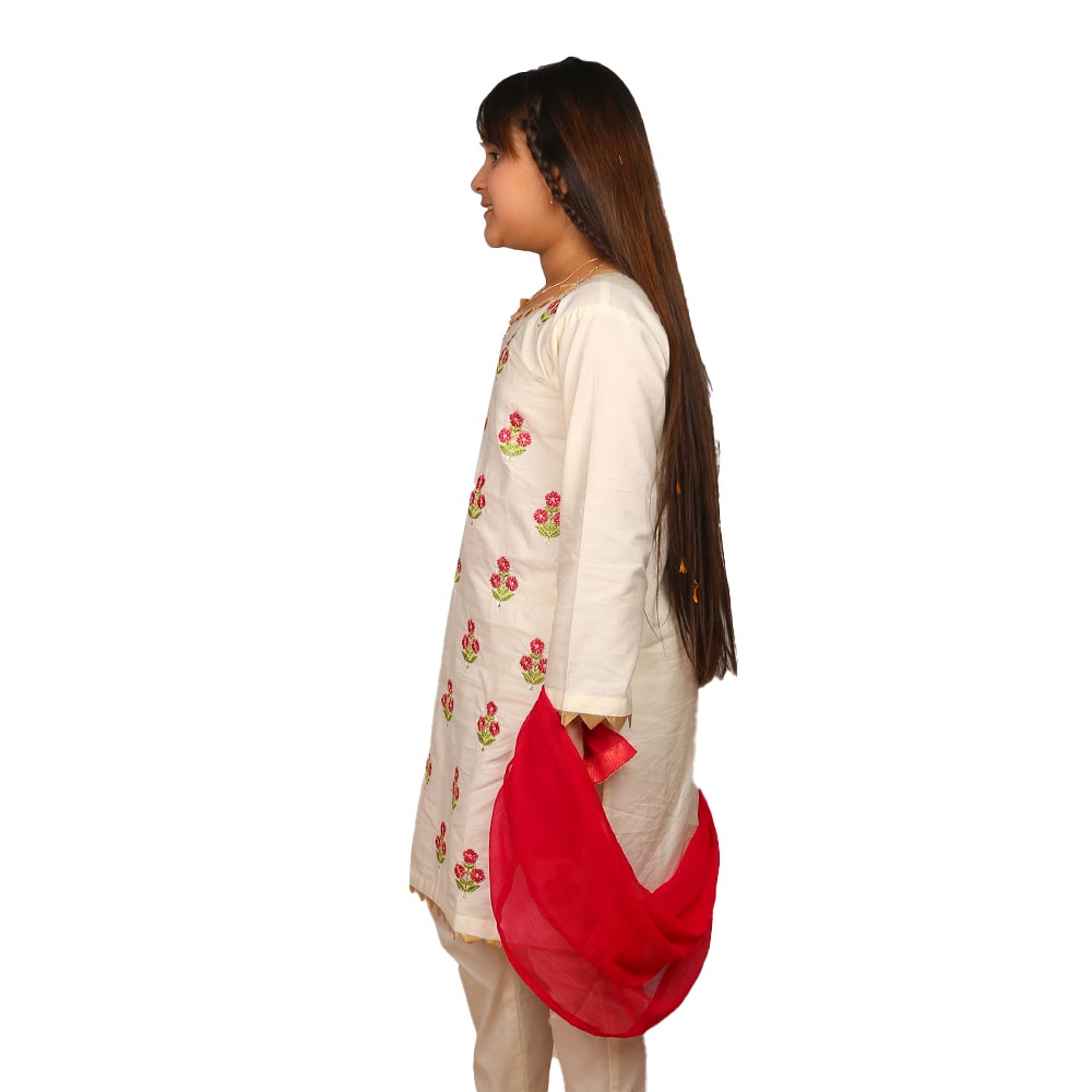 Girls 3Pcs Fancy Floral Garden - Cream