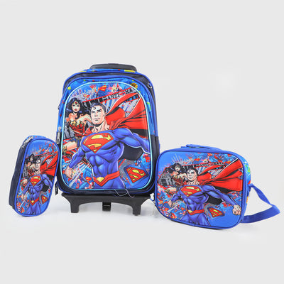 Super Hero 3IN1 "School Bag Blue With Trolley, 33.5" For Kids
